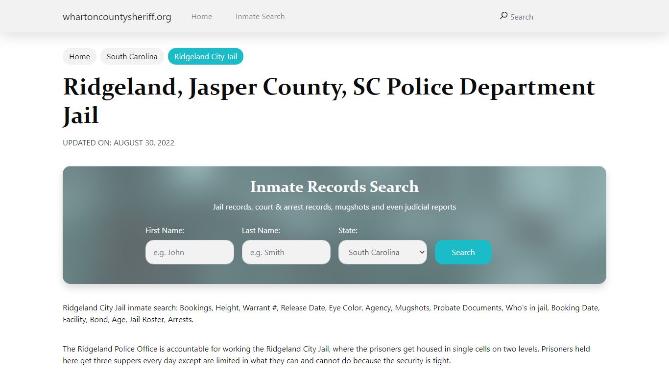 Ridgeland, SC City Jail Inmates, Arrests