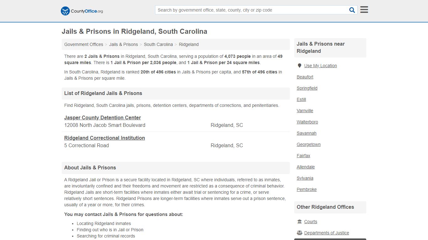 Jails & Prisons - Ridgeland, SC (Inmate Rosters & Records) - County Office